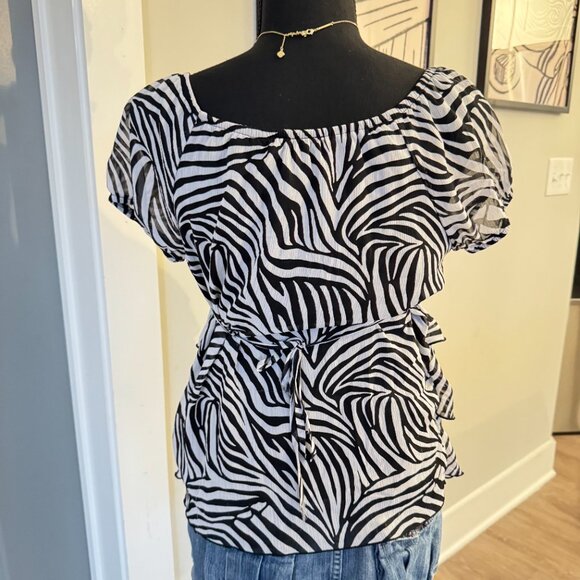 Vintage Ruffled Blouse \ Y2K Zebra Print Top by IZ Byer - Picture 5 of 13